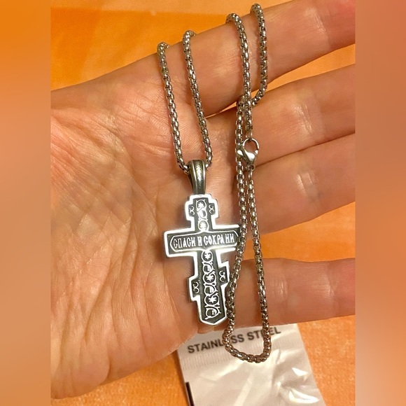 Stainless Steel Cross Pendant Necklace - Picture 3 of 5